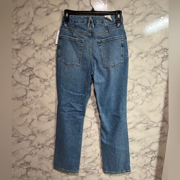Good '90s Icon Distressed High Waist Crop Straight Leg Jeans Size 24 - Picture 9 of 12